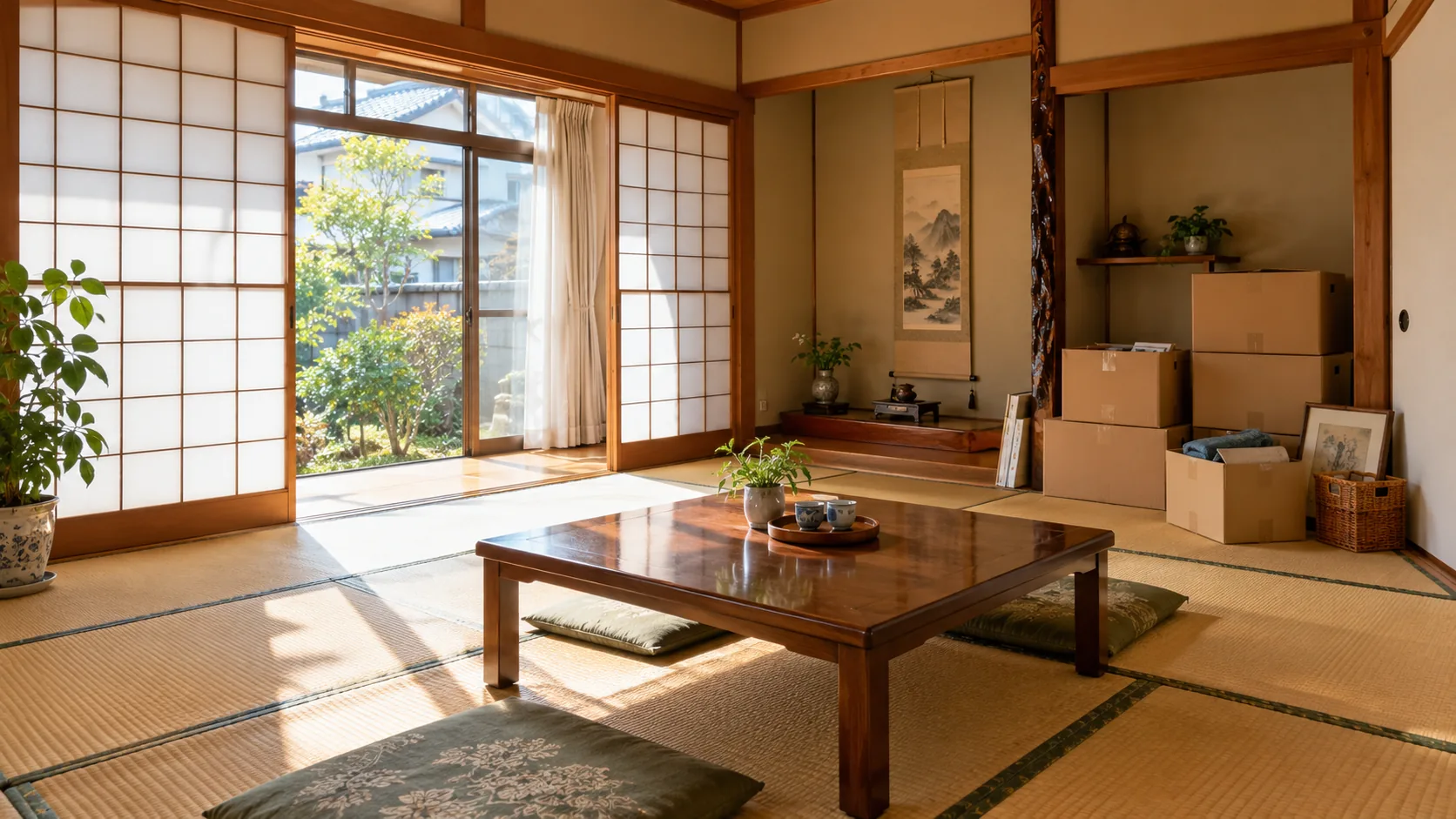片付け中の和室